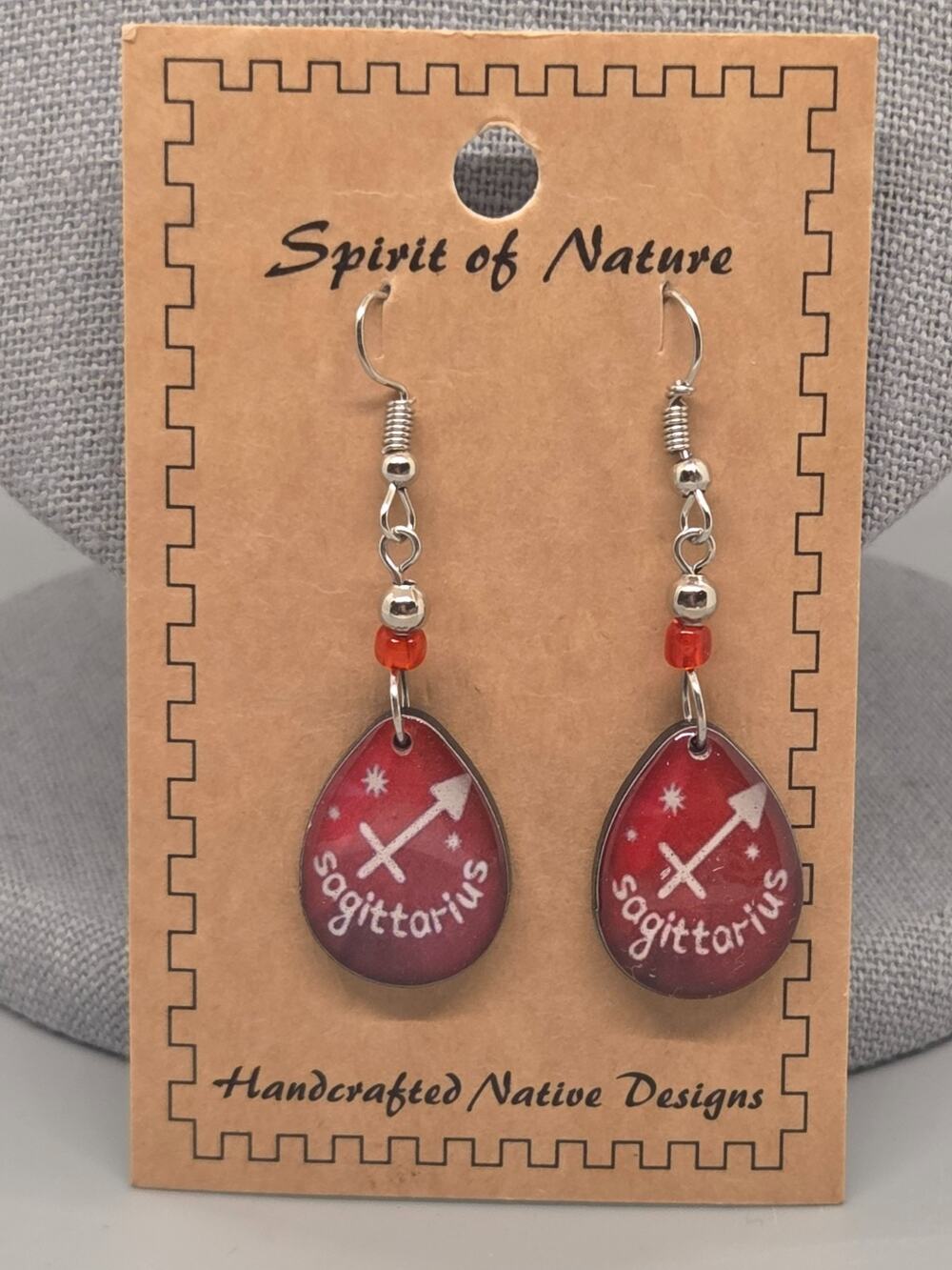 Spirit of Nature Earrings SAGITTARIUS- Astrological Sign-tear drop -red white